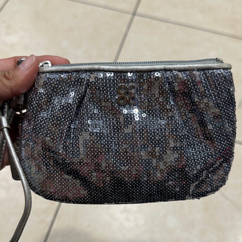 COACH Silver Sequin Wristlet Bag